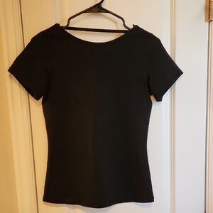 Black short sleeve top with mid back cut out